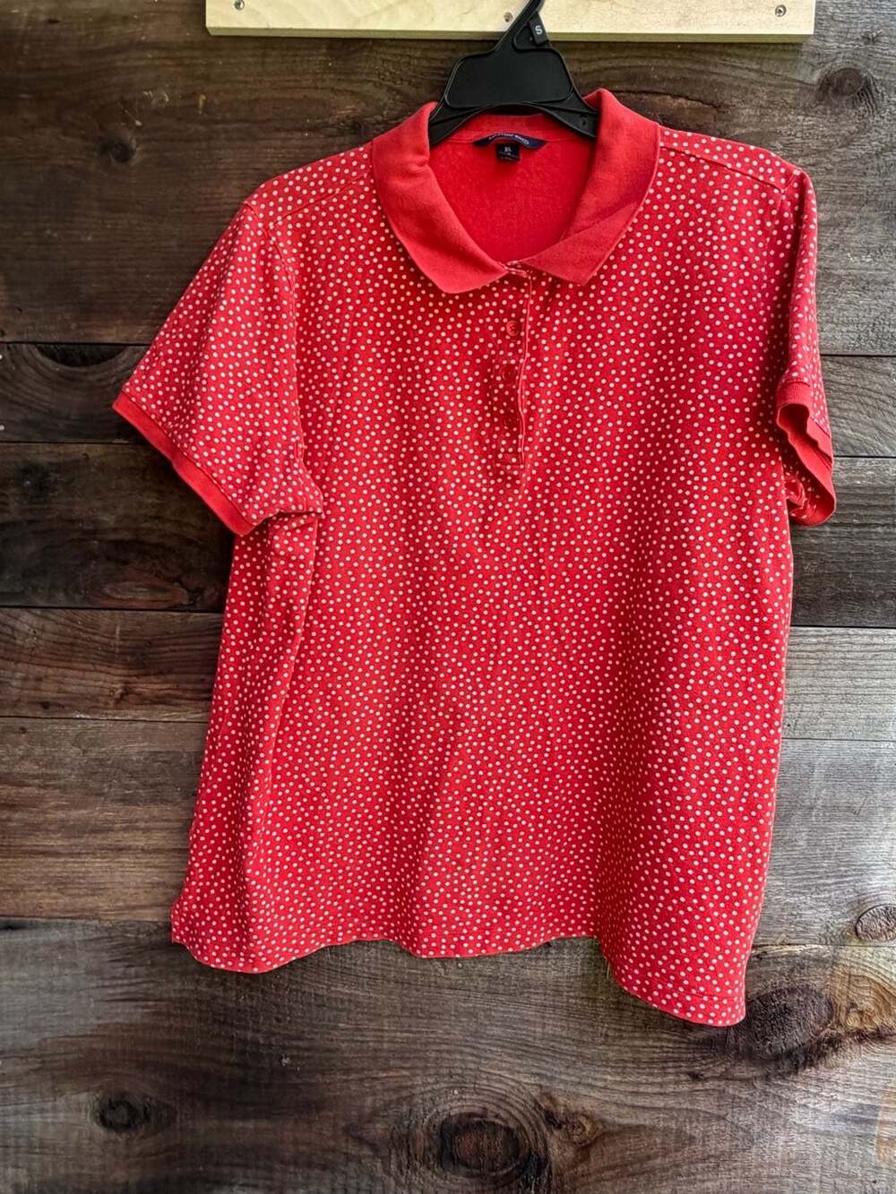 Lands' End Women's Red Polka Dot Classic Fit Polo Shirt Size XL